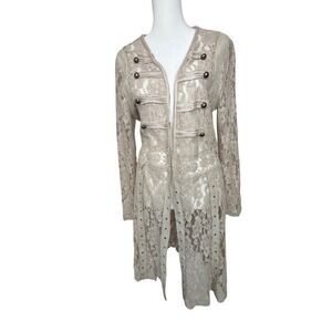 Vocal All Over Lace Duster Cardigan Studded Women M Beige Regency Renaissance